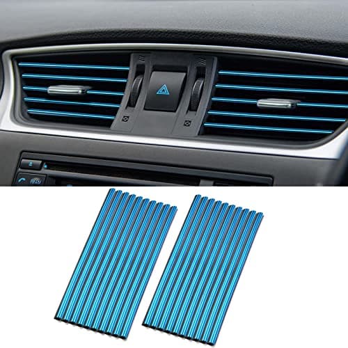 OBVIS 20 Pcs BLUE Car Vent Outlet Trim Strip Chrome PVC Car Air Conditioner Vent Outlet Decoration Decorating Strip Interior Accessories DIY