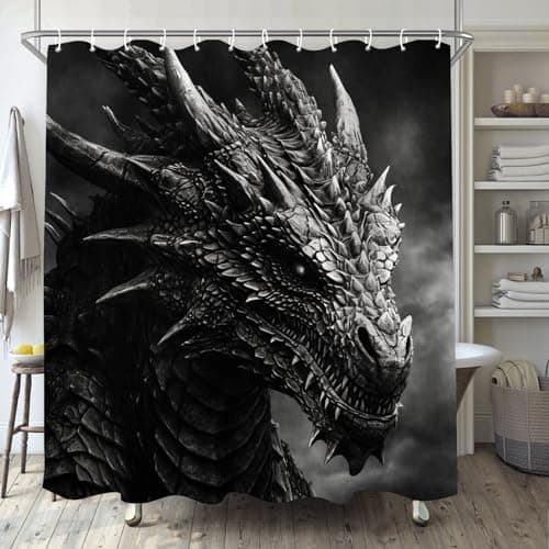 TIYAANDSY Dragon Shower Curtain for Bathroom, Black and White Boho Shower Curtain Set, Animal Fabric Modern Waterproof Bathroom Decor with 12 Hooks 72x72in YLATY651