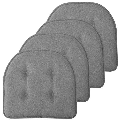 Sweet Home Collection Chair Cushion Memory Foam Pads Tufted Slip Non Skid Rubber Back U-Shaped 17" x 16" Seat Cover, 2 Count (Pack of 2), Grey