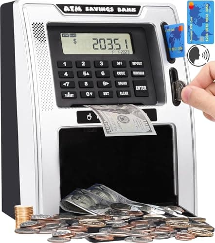 Fishboy Talking ATM Piggy Bank for Kids with Dual Debit Cards, Power-Off Memory, Auto-Opening Drawer for Real Money for Boys, Onekey Shutdown, Bill Feeder, Coin Recognition, Balance Calculator Machine