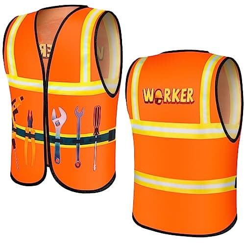 Xtinmee 2 Pcs Kids Construction Vest Children Construction Worker Costume High Visibility Safety Vest Dress up for Aged (Orange)