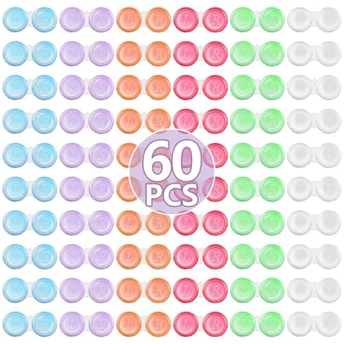 Phyyixs 60 Pack Contact Lens Cases Bulk, Transparent Cute Contact Lens Case for Home & Travel, 6 Color (60)