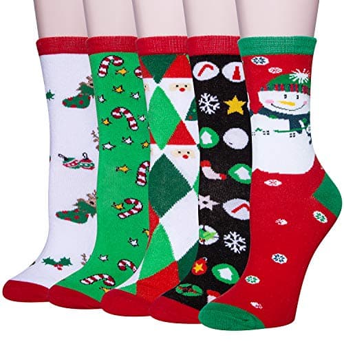 Chalier Womens Funny Socks Cozy Cute Printed Patterned Fun Sock Novelty Cat Dog Socks for Women, White Black