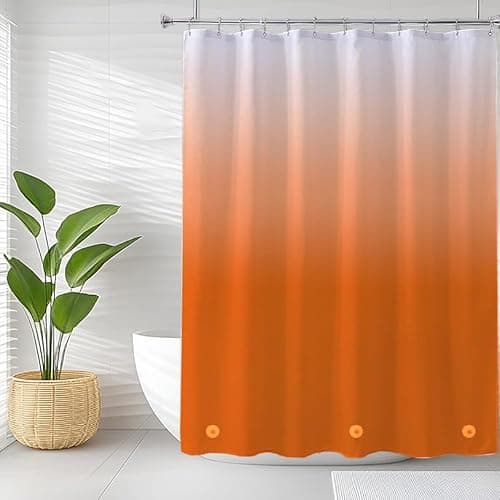 TIKABC Orange Shower Curtain Liner, 4G PEVA Shower Liner, Plastic Peva Waterproof Shower Curtains, 72x72 inch with Grommet Holes 3 Magnetic Weights