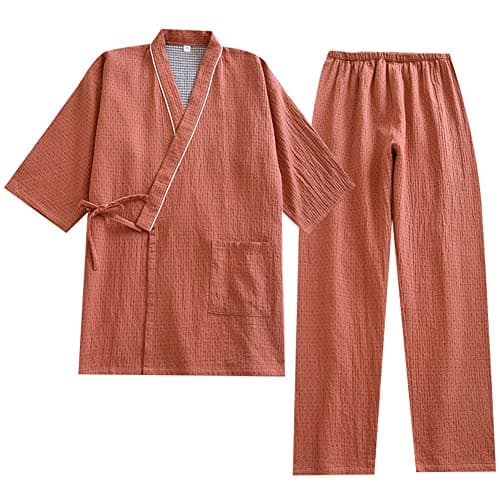 OWLONLINE Women's Japanese Style Pajamas Gauze Cotton Japanese Kimono Suit Size M Grey