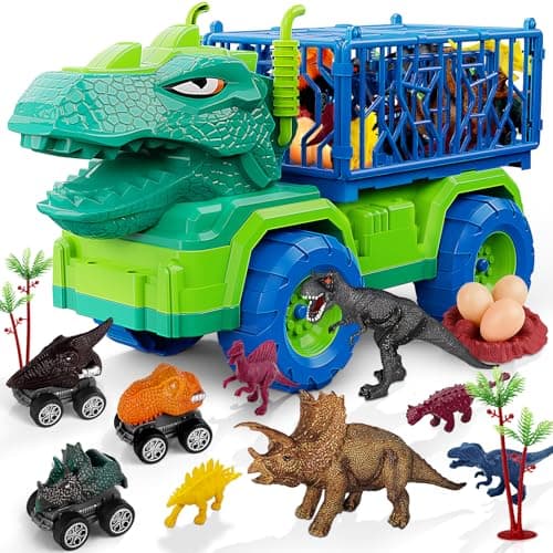 MindPal 19 in 1 Dinosaur Toys for Kids 3-5 5-7, Dinosaur Truck Set for Toddlers with 3 Pull Back Cars, 8 Dino Figures, Christmas and Birthday Gifts Toy for 3 4 5 6 7 Years Old Boys and Girls