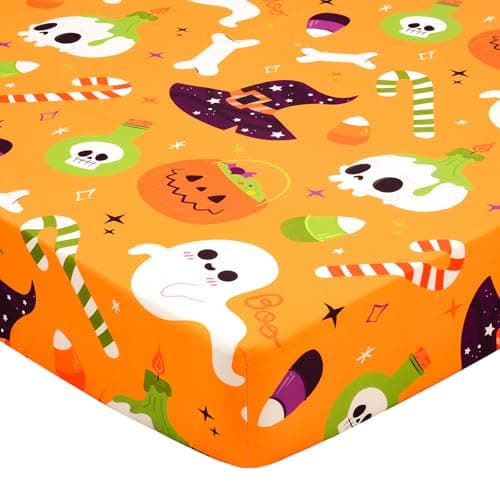 UOMNY Halloween Pumpkin Crib Sheet for Boys Girls Halloween Fitted Crib Sheets for Standard Crib 52 X 28 Inch Toddler Crib Mattresses Sheet, Purple Hat