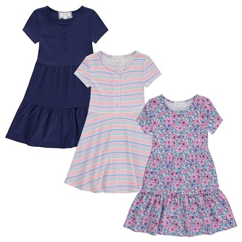 BTween 3-PC Girls Summer Dress Set - Short Sleeve Casual Skater Dresses, Kids Sizes 4-16 Blue