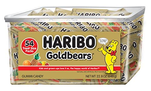 HARIBO Gummi Candy, Original Goldbears Gummy Bears, 22.8 Ounce Tub (54 Treat Size Packs) Delicious Soft & Chewy Sweet Snacks, Assorted Fruity Flavors