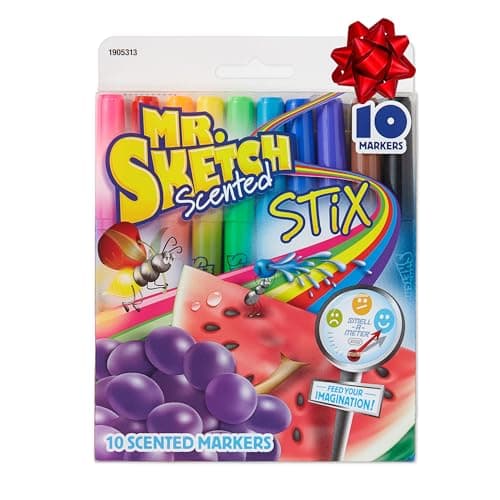 Mr. Sketch Scented Stix Markers, Fine Tip, Assorted Colors, 10 Count - Fun for Kids, Spark Creativity, Holiday Gift, Stocking Stuffer