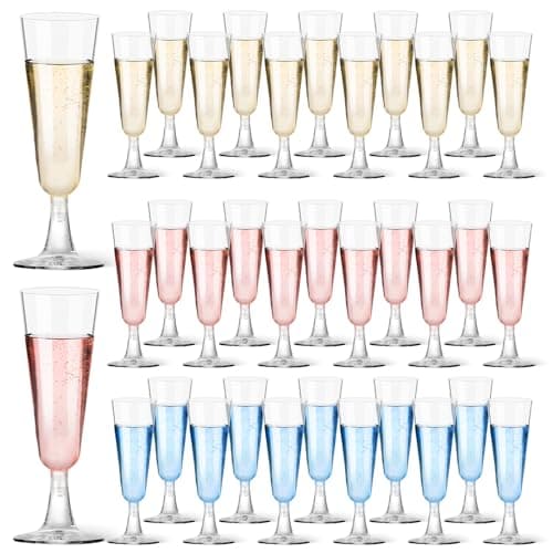 GuanQiao Plastic Champagne Flutes 40 Pack, 5.5 Oz Clear Disposable Plastic Champagne Glasses, Wine Glasses Cups for Wedding Celebration Birthday Party Wine Tasting New Years Eve Party Supplies