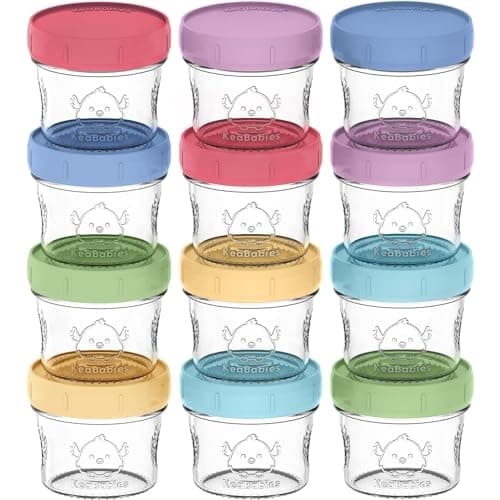 KeaBabies 12pk 4oz Glass Baby Food Containers - Leak-Proof, Microwavable Small Baby Glass Jars with Lids, Baby Food Storage Containers, Baby Snack Containers, BPA-Free Baby Food Jars (Nord)