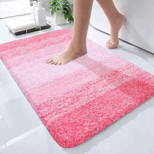 OLANLY Bathroom Rug Mat 24x16, Extra Soft and Absorbent Microfiber Bath Rugs, Non-Slip Plush Shaggy Bath Carpet, Machine Wash Dry, Bath Mats for Bathroom Floor, Tub and Shower, Pink