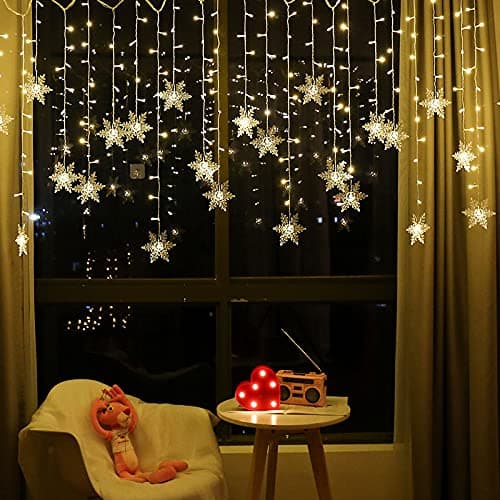 LED Curtain Lights,13ft/4M 96 LED Snowflake Curtain String Lights Plug-in Memory Window Curtain Lights with 8 Modes Decoration for Christmas, Wedding, Party,Wall, Home Decorations (Warm White)