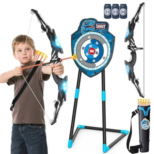 VROGTIK Kids LED Standing Archery Set with Bow & Arrows – Outdoor Sports Toy Gift for Boys & Girls Ages 4-12, Safe & Fun Target Practice Game, Blue