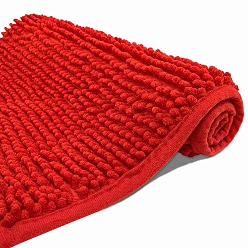 Eanpet Chenille Bath Mat Non-Slip Microfiber Floor Mat Baby Bath Mat for Kids Ultra Soft Washable Bathroom Dry Fast Water Absorbent Shower Mat Area Rug (15.7" x 23.6", Red)