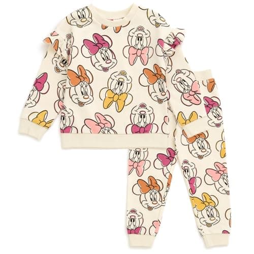 Disney Minnie Mouse Toddler Girls Fleece Drop Shoulder Sweatshirt and Jogger Pants Outfit Set White 2T