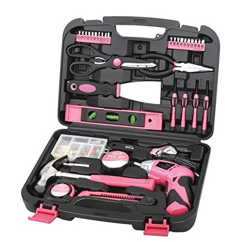 Apollo Tools 135 Piece Household Pink Hand Tools Set with Pivoting Dual-Angle 3.6 V Lithium-Ion Cordless Screwdriver - DT0773N1