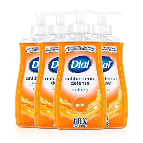 Dial Antibacterial Defense Liquid Hand Soap + Aloe, Gold Scent, 11 Fl Oz (Pack of 4), Dermatologist-Tested Hand Wash, Gentle Formula