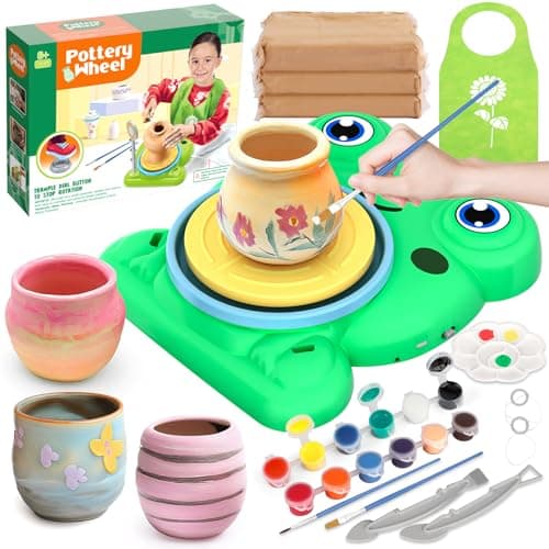 Pottery Wheel for Kids - Complete Pottery Painting Kit Arts and Crafts for Kids Ages 8-12 with 3 Pack Air Dry Clay Art Supplies Toys for Girls Boy Birthday Gift for 6 7 8 9 10 11 12+