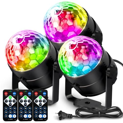 [3-Pack] Disco Ball DJ Party Lights Sound Activated with Remote Control Strobe Lamp 7 Modes Stage Light for Home Room Dance Parties Karaoke Halloween Christmas Birthday Decorations