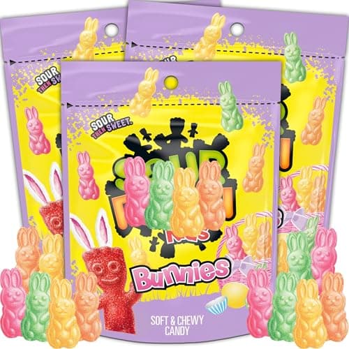 SourPatch Bunny Candy, 3 Pack Easter Bunnies Bulk Easter Candy Kids, Soft Chewy Gummy Candies Easters Gift Basket Egg Hunts 10oz Ea