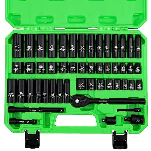 Best Socket Sets #8 from SWANLAKE GARDEN TOOLS SWANLAKE GARDEN TOOLS 3/8'' Drive Impact Socket Set, 50-Piece Standard SAE (5/16 to 3/4 inch) and Metric (8-22mm) Size, 6 Point, Cr-V, 3/8-Inch Ratchet Handle, Extension Bar, Universal Joint