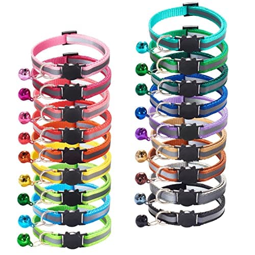 Best Cat Collars #5 from Flymind Flymind 18Pcs Reflective Cat ID Collars with Bell Adjustable 19-32cm, Soft Nylon Adjustable Breakaway Identification Collars for Puppy Kittens