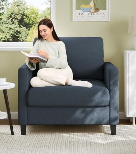 Welzona Sofa Accent Chair, 33" Reading Chair for Bedroom, Tool-Free Setup Living Room Accent Chairs, Comfy Arm Chairs Living Room, All-Wood Reading Nook, Blue Grey