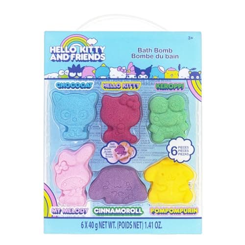 Hello Kitty and Friends Bath Bombs Set, 6 Piece, Bubblegum Scented - Ages 3+ Character Molded – Fun & Bright Colors - Bath Time Fun, Great Birthday Gifts, Stocking Stuffers, by Townley Girl