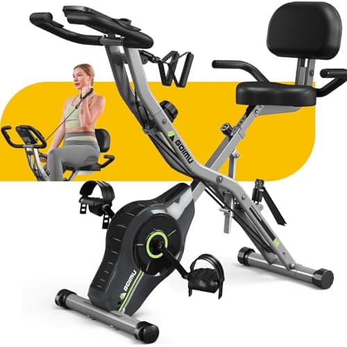 Goimu Exercise Bike, 5 in 1 Foldable Stationary Bike for Seniors, 16-Level Adjustable Magnetic Resistance, Indoor Workout Bike with 330LB Capacity, Comfortable Seat Backrest X-bike (Dark Grey)