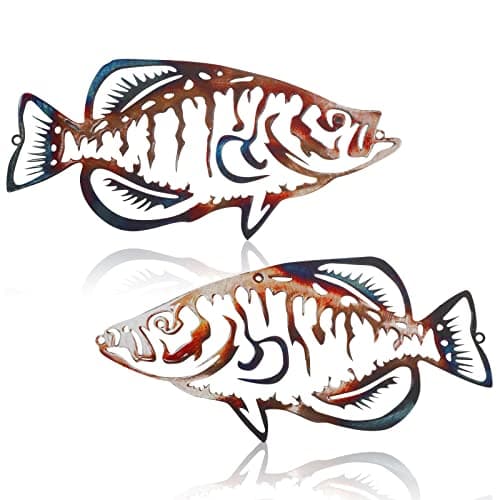 Lounsweer 2 Pcs Metal Fish Wall Decor Vintage Fishing Decor Rustic Hanging Wall Art for Fishing Living Room Bedroom Bathroom Cabin Housewarming Gift, 10 x 4.3 Inch