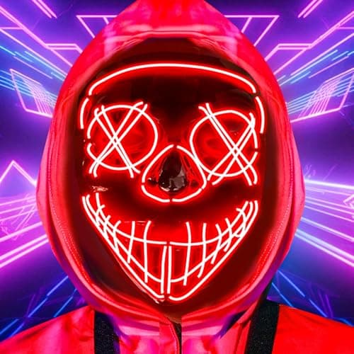 KZATVECY Halloween LED Mask Light Up Purge Mask for Adults Scary Glow Mask with 3 Light Modes for Festival Cosplay Halloween Costumes Masquerade Party, Carnival, Gifts