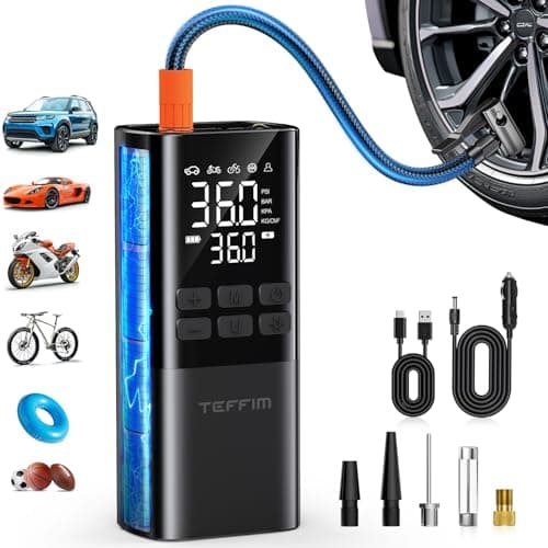 Tire Inflator Portable Air Compressor - Air Pump for Car Tires,Portable for Car with Pressure Gauge,Tire Inflator with LED Light, for Bike,Motorcycle, Balls