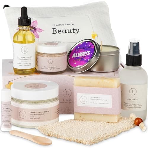 Lizush Luxury Spa Gifts for Women - 9 Piece Lavender Gift Baskets for Women, Christmas Gifts for Mom, Birthday Box For Women, Self Care Spa Kit For Wife - Handmade In The USA