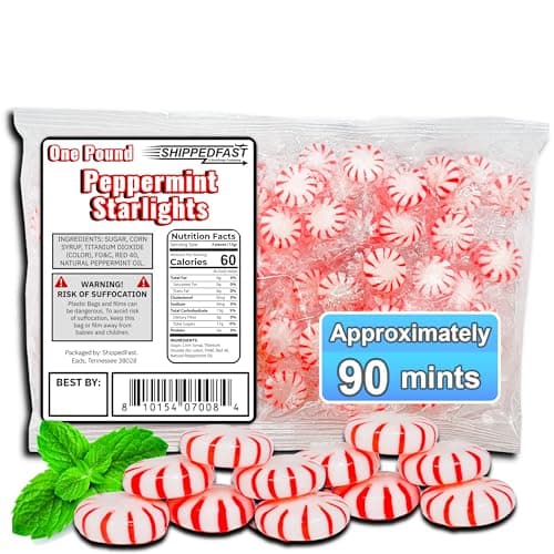 Peppermint Starlights Candy Mints. Real Peppermint Oil Infused Hard Candies, (1 Pound Bag).