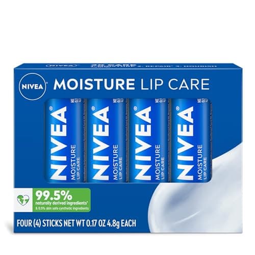 NIVEA Moisture Lip Care, Lip Balm Stick with Shea Butter, Jojoba Oil and Avocado Oil, 0.17 Oz, Pack of 4