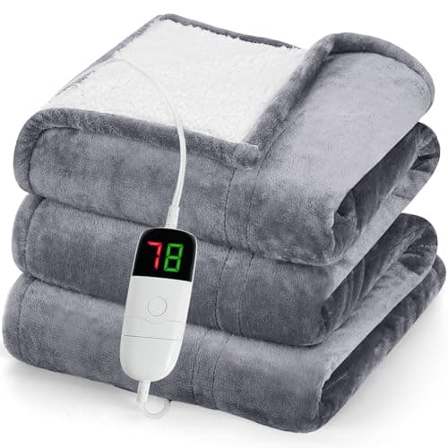 greenoak Heated Blanket Electric Throw 50"X60", Heating Blanket with 10 Heat Levels 1/2/4/6/8 Hours Auto-Off Overheat Protection, Flannel Sherpa Soft Warm Heater Blanket, ETL Certified Misty Grey