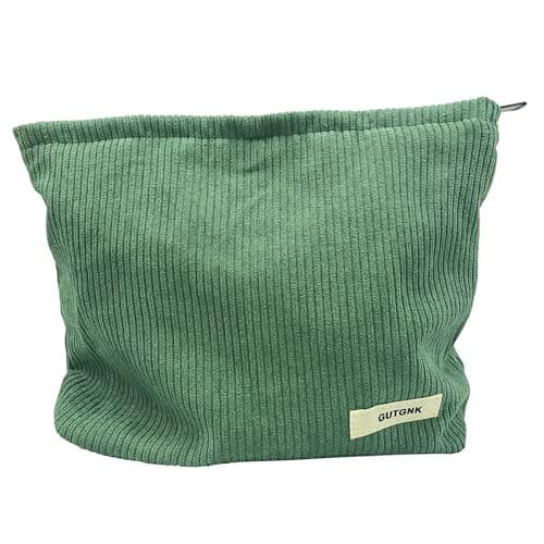 GUTGNK Corduroy Ladies Cosmetic Bag, Large Capacity Canvas Cosmetic Bag Travel Toiletry Bag Accessories Organizer, Grass Green