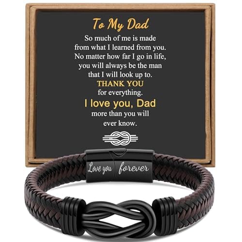 Gift for Men Infinity Bracelet for Men Dad Husband Boyfriend Son Grandson Brother Nephew Uncle Brown Braided Leather Forever Linked Together Stainless Steel Engraved with Love You Forever Jewelry