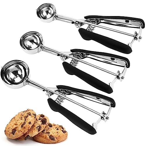 Cookie Scoop Set, 3Pcs Ice Cream Scoop, Cookie Scoops for Baking Set of 3, 18/8 Stainless Steel Cookie Scooper for Baking, Ice Cream Scooper with Trigger Release, Cookie Dough Scoop with Non-slip Grip