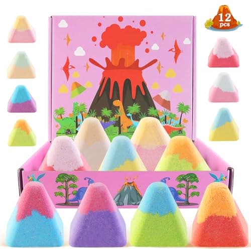 NPET 12Pcs Volcano Bath Bombs Set, Unique Macaroon Color Volcano Design Bath Bombs, 12 Different Scents Bath Bombs for Relax Skincare Favors for Kids Boys Girls