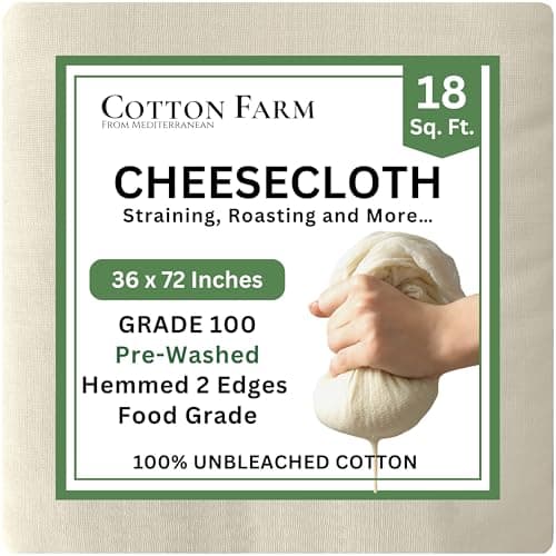Best Cotton Cheeseclothes #3 from COTTON FARM FROM MEDITERRANEAN Cotton Farm Grade 100 Premium Cheese Cloths - Precision Straining & More; 18 Sq Ft (2x1 yards); 100% Unbleached Cotton Cheesecloth; Reusable with Hemmed 2 Edges; Ultra-Dense (the finest) Butter Muslin