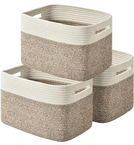 Issudata Storage Basket,Woven Baskets for Storage,Cotton Rope Baskets for Organizing,decorative Baskets for Shelves,book Basket,towel Basket,Toy Basket or Storage Bins for Living Room - 3 Pack,Brown