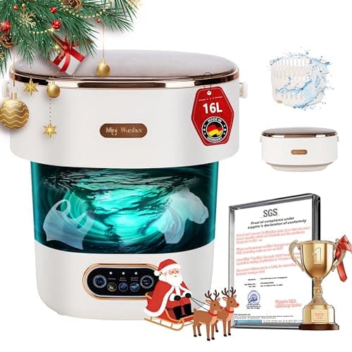 5.0 New Upgraded Portable Washing Machine 16L Mini Foldable Washer [SGS certified German high-efficiency motor] [Hidden UV-C cleaning]Foldable Design Ideal for Hotel, Home, Apartment and Campain