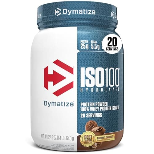 Dymatize ISO100 Whey Protein Powder Isolate, Gourmet Chocolate, 25g of Protein, 20 Servings, 5.5g BCAAs, Less Than 120 Cal., Gluten Free, 1g Fat, 1g Sugar, 2g Carb
