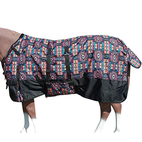 HILASON Black Aztec 72 in 1200D Winter Waterproof Poly Horse Turnout Blanket Belly Wrap