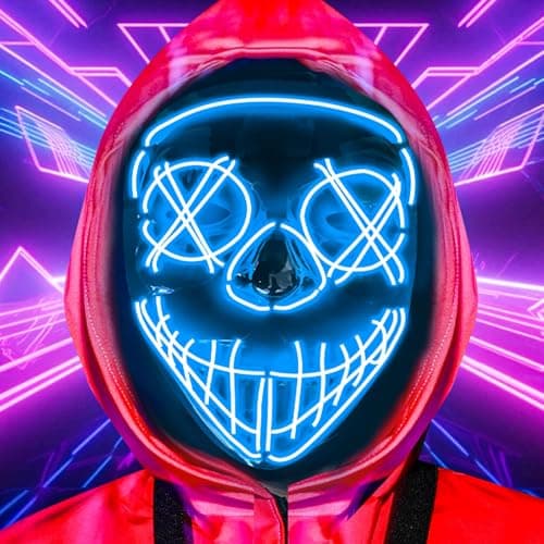 KZATVECY Halloween LED Purge Mask for Adults Scary Light Up Mask for Men Women Cosplay Costume Masquerade Parties Gift