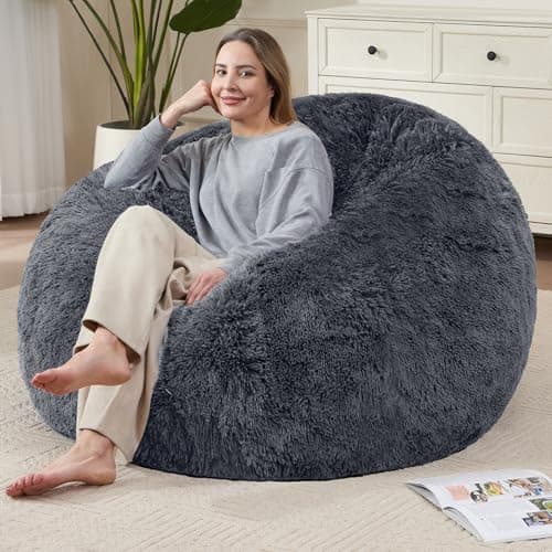 Bean Bag Chair Cover(No Filler) Soft Faux Fur Stuffed Animal Bean Bag Storage, Fluffy Plush Bean Bag Chair Cover Washable, Comfy Bean Bag Chairs for Adults Kids Teens