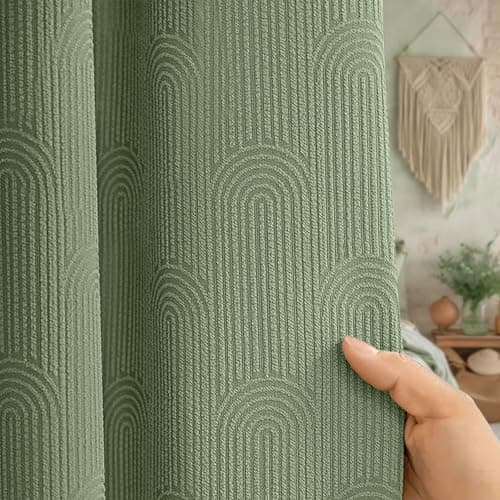 Awellife Sage Green Shower Curtains for Bathroom Linen Blend Fabric Cotton Bohemian Mid Century Boho Minimalist Arch 72" L X 72" W